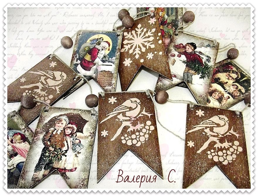 Флажки Деревянные Новогодние