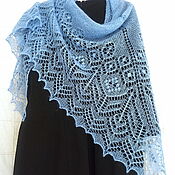 Аксессуары handmade. Livemaster - original item Knitted shawl made of mohair, Down shawl with openwork blue knitting needles. Handmade.