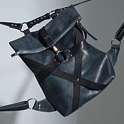 Сумки и аксессуары handmade. Livemaster - original item Backpacks: FS leather backpack grey/blue. Handmade.