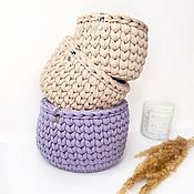 Set of baskets made of knitted yarn 3 PCs