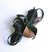 Украшения handmade. Livemaster - original item Brooch designer leather Tara flower green marsh brown. Handmade.
