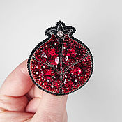 Red cherry brooch made of beads, berry, berry glade, berry brooches