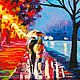 Order Painting Couple in love alley lanterns autumn oil palette knife. Yulia Berseneva ColoredCatsArt. Livemaster. . Pictures Фото №3
