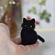 Черный котенок. Миниатюра из шерсти, Войлочная игрушка, Правдинск,  Фото №1