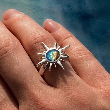 Канцелярские товары ручной работы. Ярмарка Мастеров - ручная работа Серебряное кольцо с эмалью «Полярная звезда». Минанкари. Handmade.