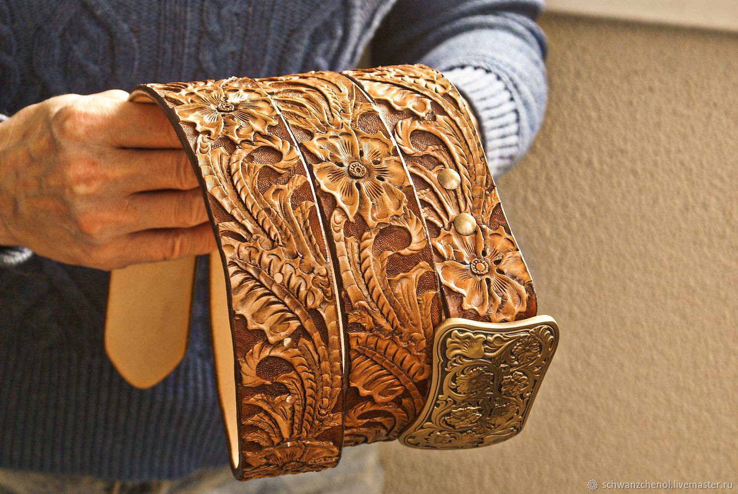Belt leather 'Golden sand' brown, Straps, Krasnodar,  Фото №1