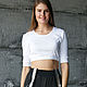 Crop top white, Top with sleeves, short T-shirt for women, summer top. Tops. Lara (EnigmaStyle). My Livemaster. Фото №5