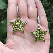 Украшения handmade. Livemaster - original item Bright star earrings with chrysolite ( peridot), zircons, 925 silver. Handmade.