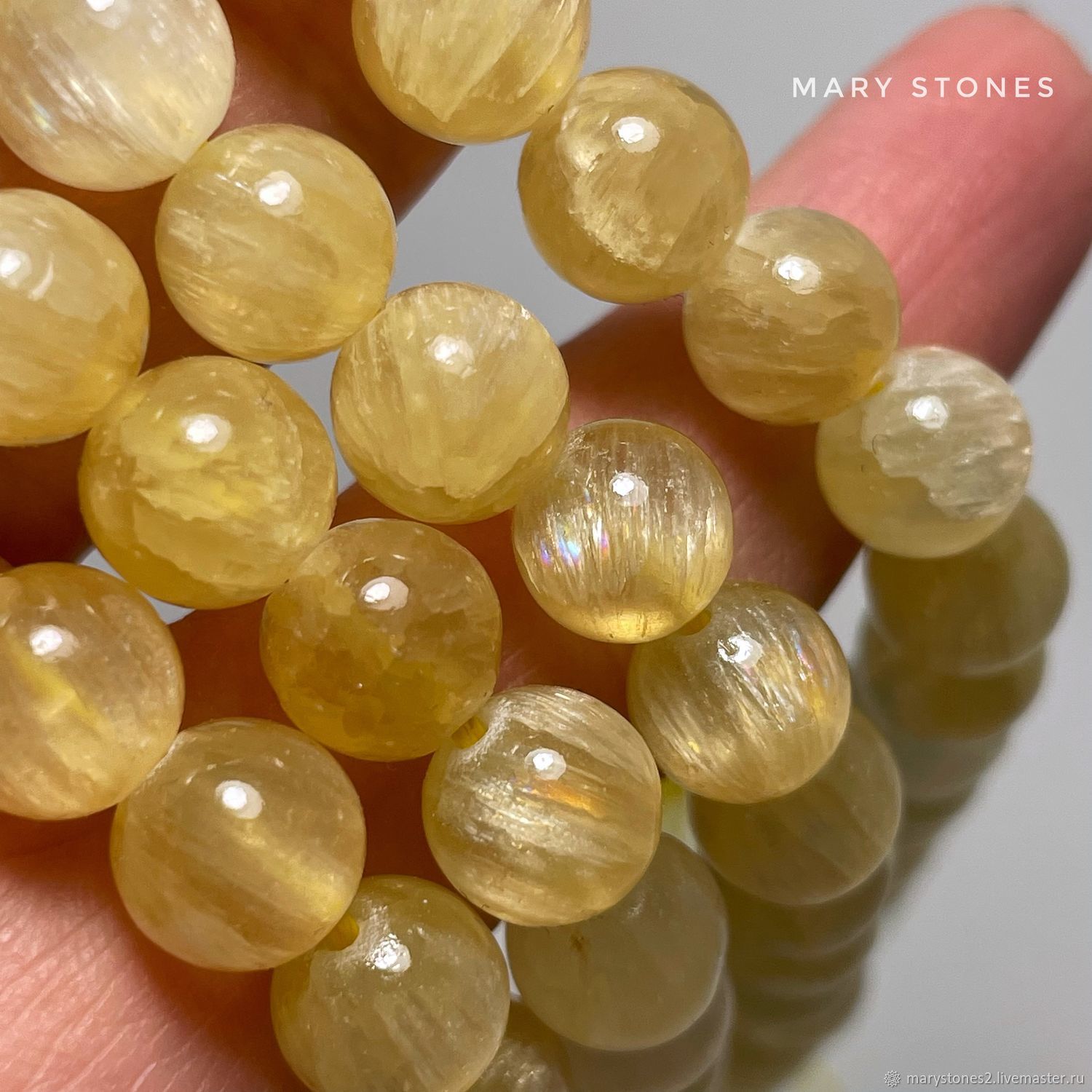 Кальцит золотой радужный (селенит - торговое название) бусины 6-8 мм ...
