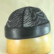 Аксессуары handmade. Livemaster - original item Docker beanie washed denim and leather hat DBH-21. Handmade.