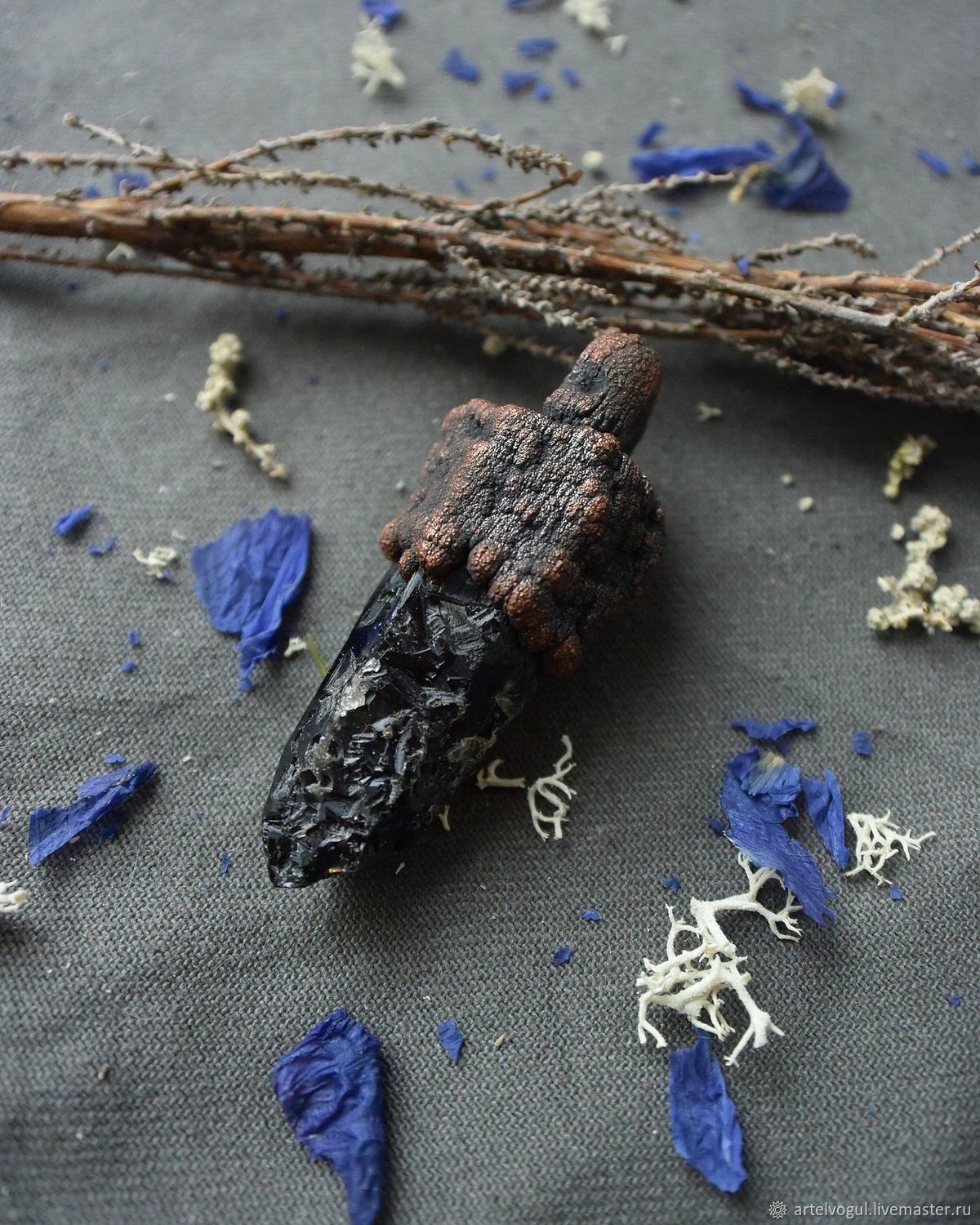 Copper pendant with Morion. Black pendant (electroplating, patination), Pendants, Nizhnij Tagil,  Фото №1