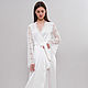Long Silk Bridal Robe with Lace Sleeves F6, Bridal Lingerie, Robes, Kiev,  Фото №1
