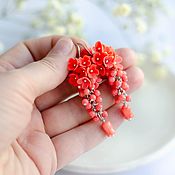 Украшения handmade. Livemaster - original item Small Bright Coral Flower Cluster Earrings Handmade. Handmade.