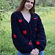 Черный оверсайз женский кардиган крупной ручной вязки с красн, Кардиганы, Мытищи,  Фото №1
