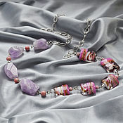 Серебряные серьги лэмпворк с цветами "Фиолетовая дымка" серебро 925