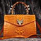 Handbag for women, from the embossed part of crocodile skin, in orange, Classic Bag, St. Petersburg,  Фото №1