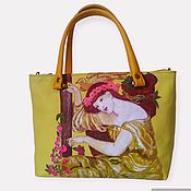 Сумки и аксессуары handmade. Livemaster - original item Copy of Leather woman yellow brown artistic handbag Klimt The Kiss. Handmade.