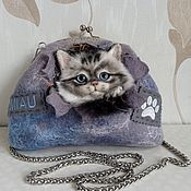 Сумки и аксессуары handmade. Livemaster - original item Handbag with a gray kitten.. Handmade.