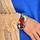 Синий браслет с вязаными ягодами, Браслет из бусин, Москва,  Фото №1