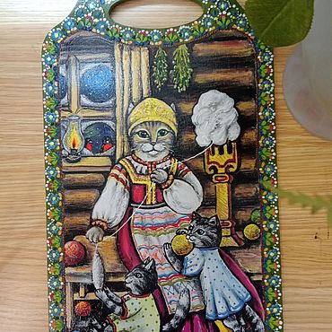 Для дома и интерьера ручной работы. Ярмарка Мастеров - ручная работа Утварь: 622. Разделочная доска Киса-мастерица. Handmade.