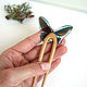 Wooden Ash Hairpin with Turquoise Butterfly Resin. Hairpin. WonderLand. My Livemaster. Фото №6