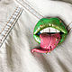 Order Brooch ' Lips bright, green, with tongue, with piercing, space'. greenfox-23. Livemaster. . Brooches Фото №3