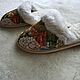 Slippers made of sheep fur with fabric tapestry 'Flowers'. Slippers. Warm gift. Online shopping on My Livemaster.  Фото №2