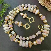 Украшения handmade. Livemaster - original item Set . Quartz Natural Pearl  Opal Necklace Earrings. Handmade.