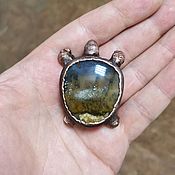 Украшения handmade. Livemaster - original item Copper Turtle Brooch (moss agate). Handmade.