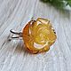 Amber. Ring 'Red rose' amber silver, Rings, Moscow,  Фото №1