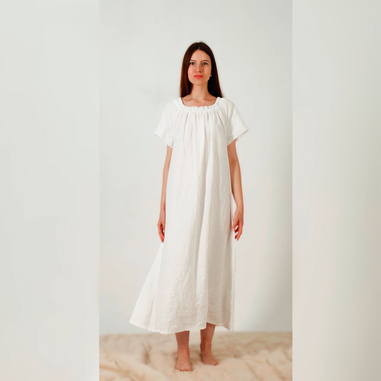 Льняная ночнушка - домашнее платье из натурального льна - сорочка лён ...