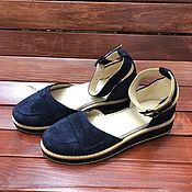 Обувь ручной работы handmade. Livemaster - original item Freedom sandals blue suede black / beige wedge. Handmade.