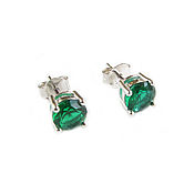 Украшения handmade. Livemaster - original item Stud earrings green with cubic zirconia, stud earrings silver. Handmade.
