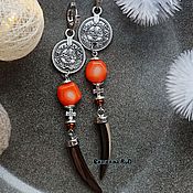 Украшения handmade. Livemaster - original item Earrings in BOHO style with coins and coral 