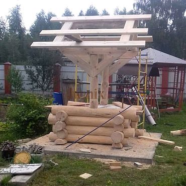 Рубленый домик для колодца "Гжель". . Дача и сад ручной работы - Ярмарка Мастеров Дача и сад ручной работы. Ярмарка Мастеров - ручная работа Рубленый домик для колодца "Гжель". Handmade.