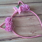 Работы для детей, handmade. Livemaster - original item Headband pink cat ears. Handmade.