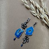 Украшения handmade. Livemaster - original item Asymmetric earrings with blue geodes agate 