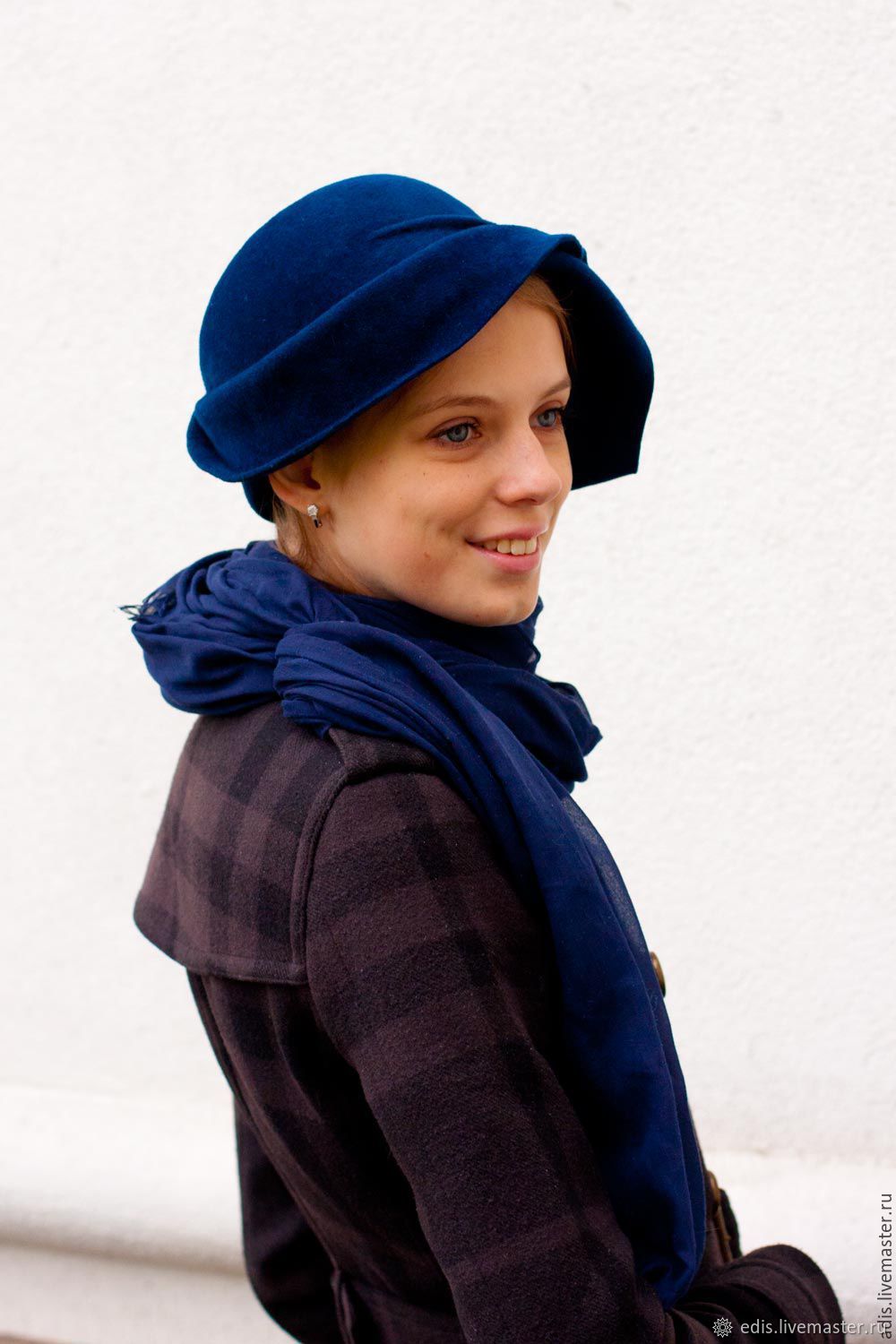 Шляпа клош - капор "синий велюр" в интернет-магазине Ярмарка Мастеров ...