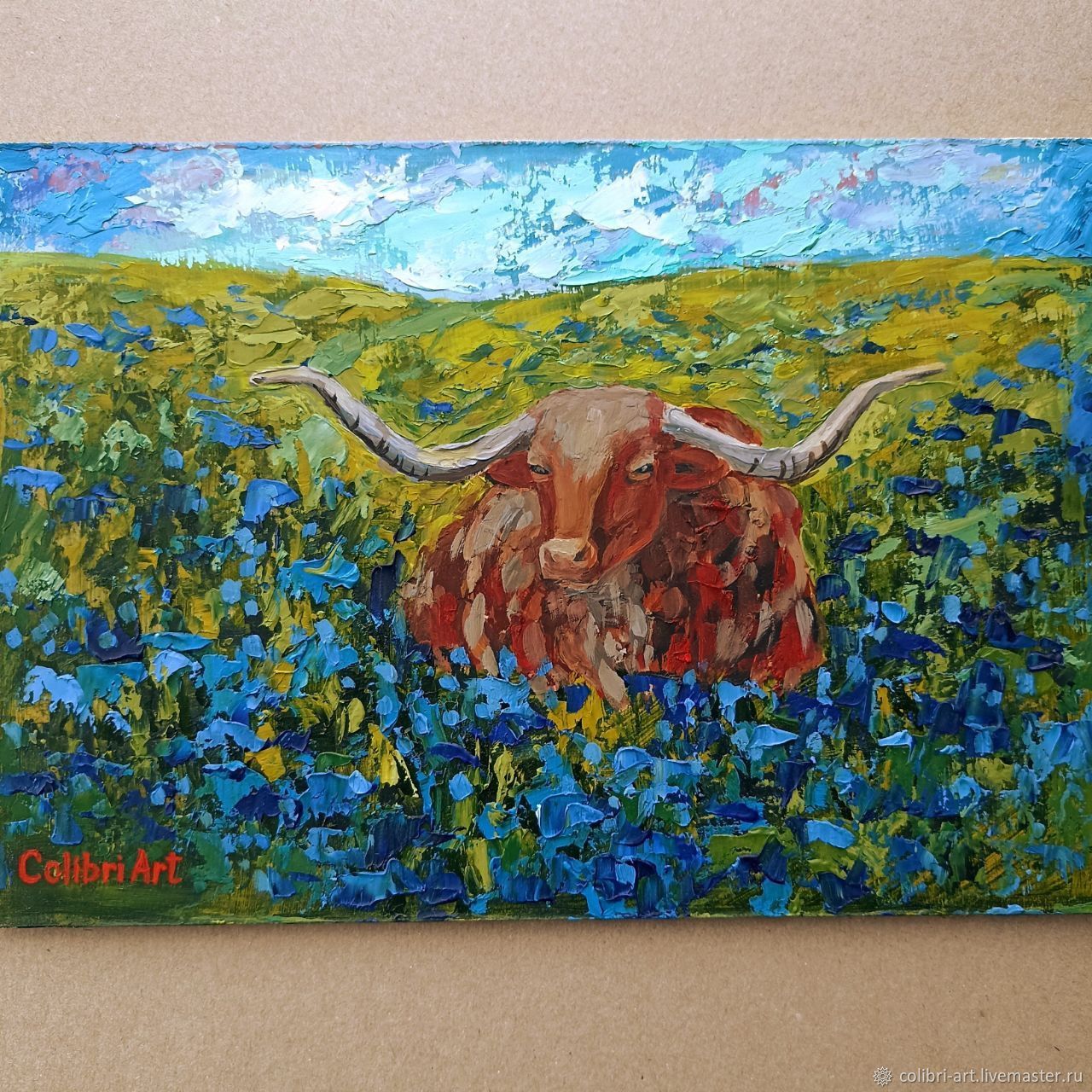 Бык картина маслом корова картина животные мини картина с животными в ...
