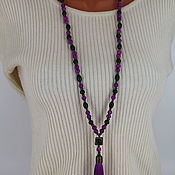 Украшения handmade. Livemaster - original item Long necklace (with pendant) from howlite and agate with silk brush. Handmade.
