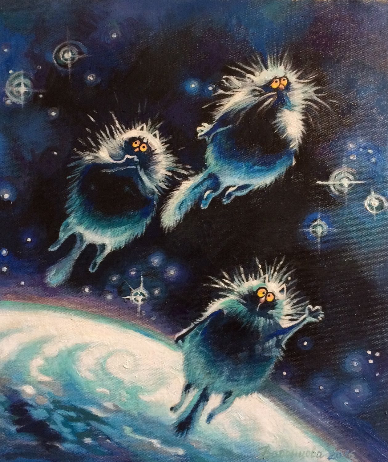 Картины Ирины Зенюк коты в космосе