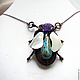 Order Wire wrapped pendant "A fly", copper, mother of pearl, amethyst. IVA rainbow art. Livemaster. . Pendants Фото №3