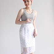 Одежда handmade. Livemaster - original item White organza skirt with blue flowers. Handmade.