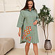 Linen Dress shirt sage color with bright embroidery. Dresses. NATALINI. Ярмарка Мастеров.  Фото №5