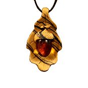 Украшения handmade. Livemaster - original item Oak leaf. pendant with amber. Handmade.