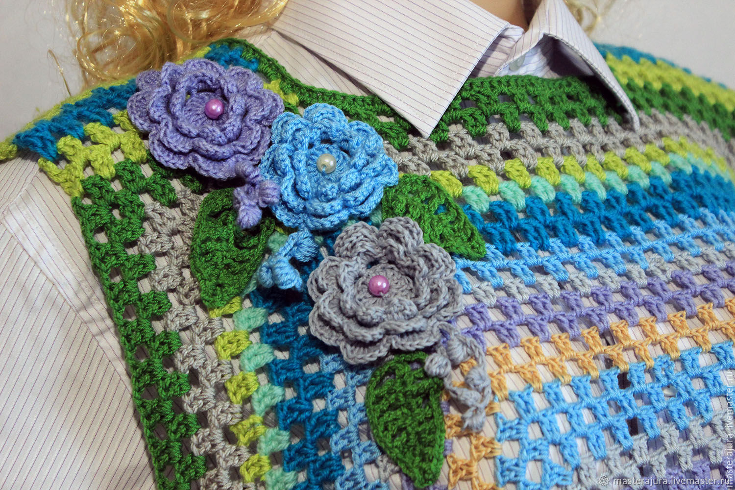 Sweater vest crochet `Granny square`, hand. 