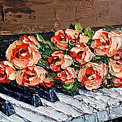 Картина Пионы маслом 40х50 см. Цветы в вазе картина маслом