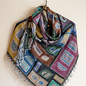 Шелковый платок батик "Закат в Гаграх"