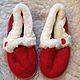 Women's red fur Slippers, Slippers, Moscow,  Фото №1