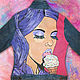 Джинсовая куртка с ручной росписью "Девушка и мороженое", Куртки, Новокузнецк,  Фото №1